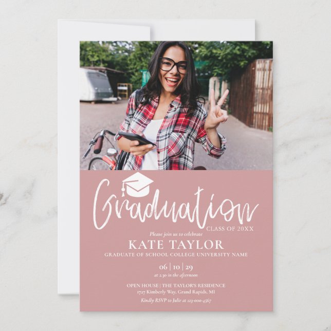 Dusty Rose Graduation Party 2 Photo Invitation (Front)