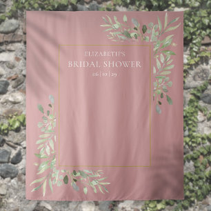 Dusty Rose Greenery Bridal Shower Photo Backdrop Tapestry