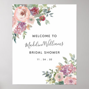 Dusty Rose Greenery Bridal Shower Welcome Poster