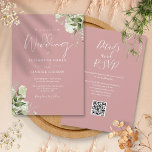 Dusty Rose Greenery Floral QR Code Wedding Invitation<br><div class="desc">This elegant dusty rose botanical greenery leaves wedding invitation can be personalised with your information in chic typography with your wedding website details and your QR code on the reverse. Designed by Thisisnotme©</div>