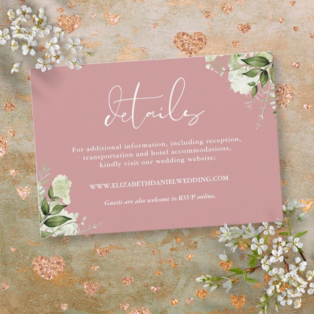 Dusty Rose Greenery Floral Wedding Details Enclosure Card (Dusty Rose Greenery Floral Wedding Details Enclosure Card)