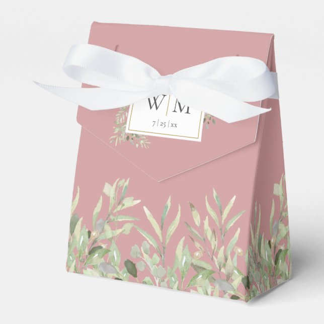Dusty Rose Greenery Foliage Monogram Wedding Favour Box (Front Side)