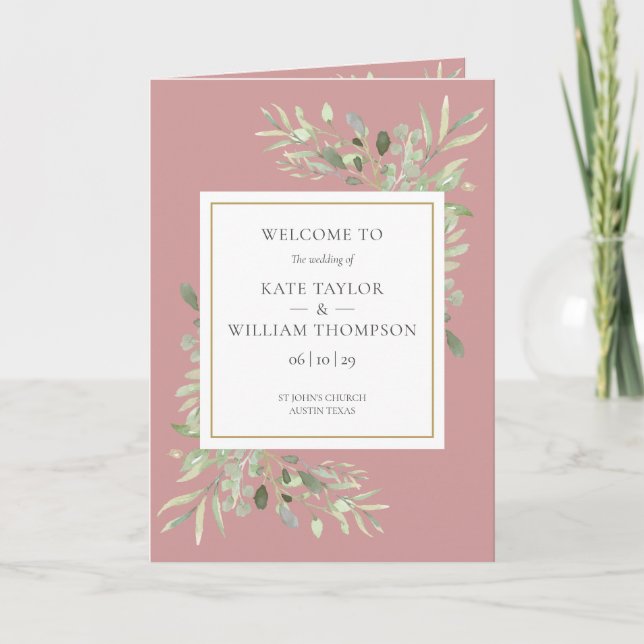Dusty Rose Greenery Foliage Wedding Programme (Front)