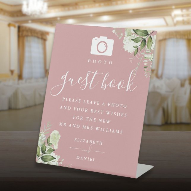 Dusty Rose Greenery Photo Guest Book Wedding Pedestal Sign (Dusty Rose Greenery Photo Guest Book Wedding Pedestal Sign)