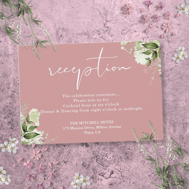 Dusty Rose Greenery Script Wedding Reception Enclosure Card (Dusty Rose Greenery Script Wedding Reception Enclosure Card)