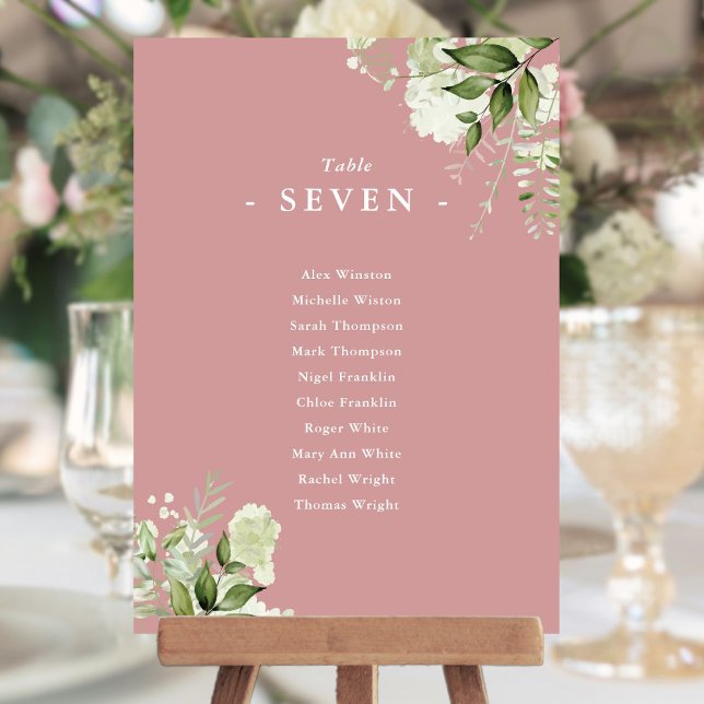 Dusty Rose Greenery Seating Plan Table Number (Dusty Rose Greenery Seating Plan Table Number)