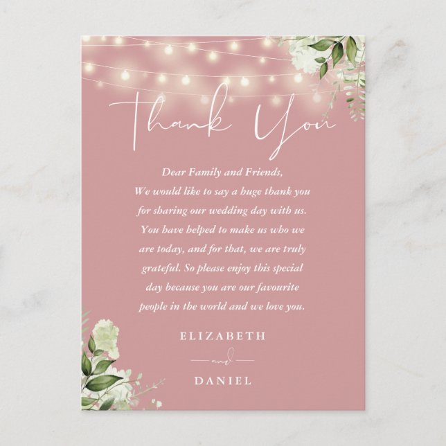 Dusty Rose Greenery Thank You Wedding Place Card (Front)