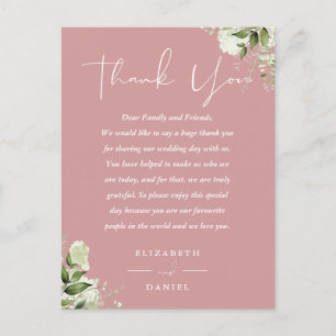 Dusty Rose Greenery Thank You Wedding Place Card