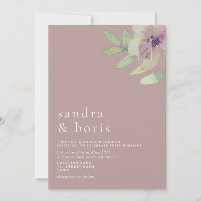 Dusty Rose Greenery Wedding Invitation (Front)