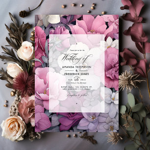 Dusty Rose, Grey, and Silver Floral Wedding Invitation