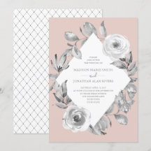 Dusty Rose Grey Floral Diamond Wedding