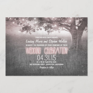 dusty rose grey lights tree wedding invites