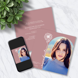 Dusty Rose Handwritten Floral Photo Graduation Invitation