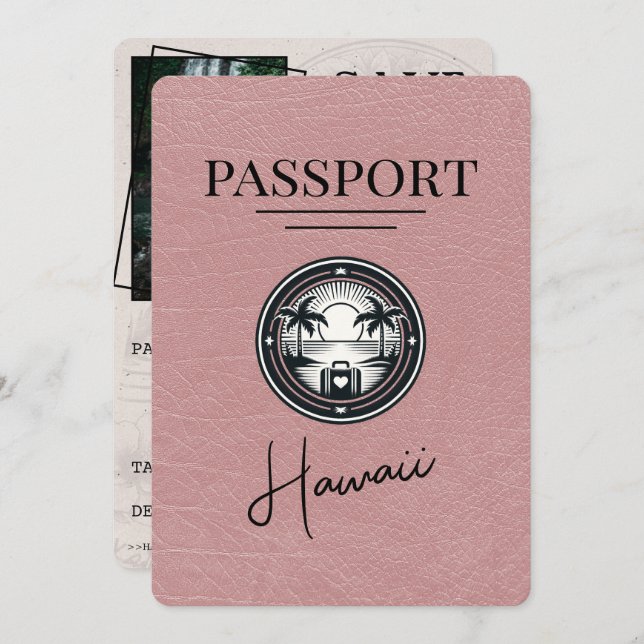 Dusty Rose Hawaii Passport Save The Date (Front/Back)