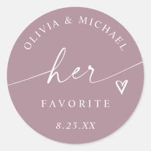Dusty Rose Her Favourite Script Wedding Treat Bag Classic Round Sticker