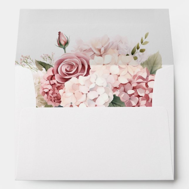 Dusty Rose Hydrangea Printed Wedding Envelope (Back (Bottom))