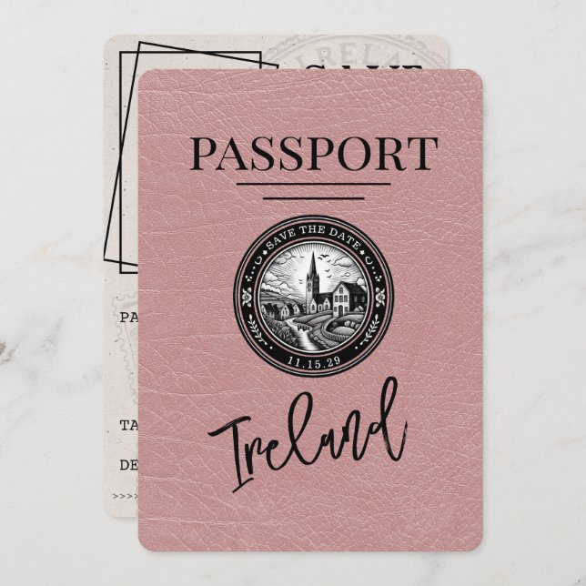 Dusty Rose Ireland Passport Save The Date (Front/Back)