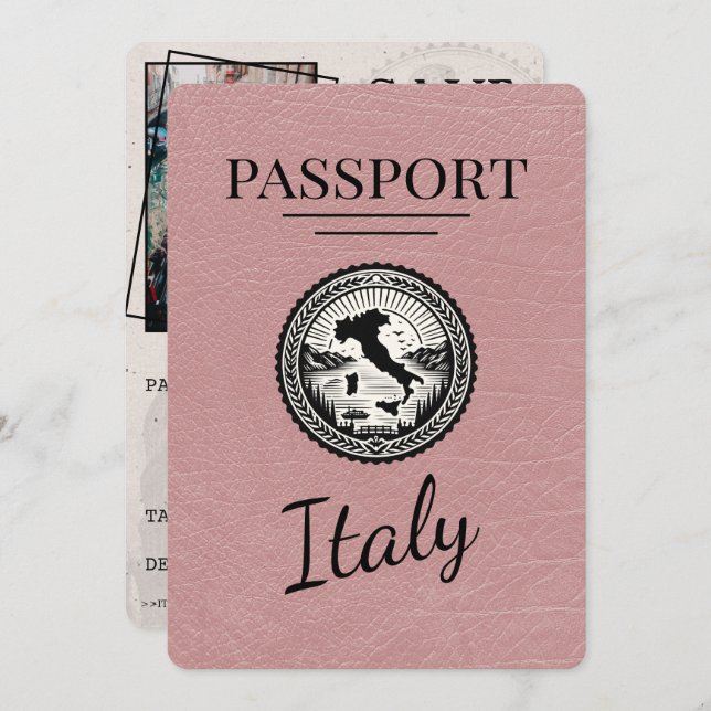 Dusty Rose Italy Passport Save The Date (Front/Back)