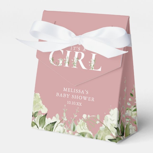 Dusty Rose Its A Girl Greenery Baby Shower Favour Box (Front Side)