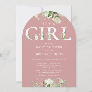Dusty Rose Its A Girl Greenery Letter Baby Shower Invitation