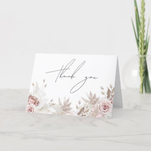 Dusty Rose & Ivory Boho Floral Blush Wedding Thank You Card
