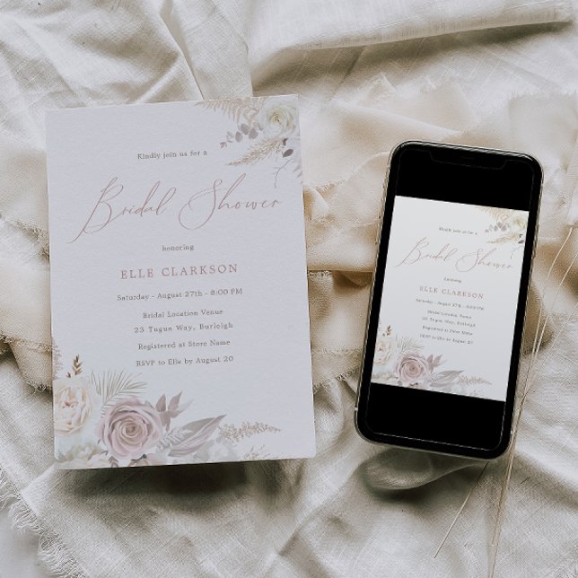 Dusty Rose & Ivory Elegant Bridal Shower Invitation (Creator Uploaded)