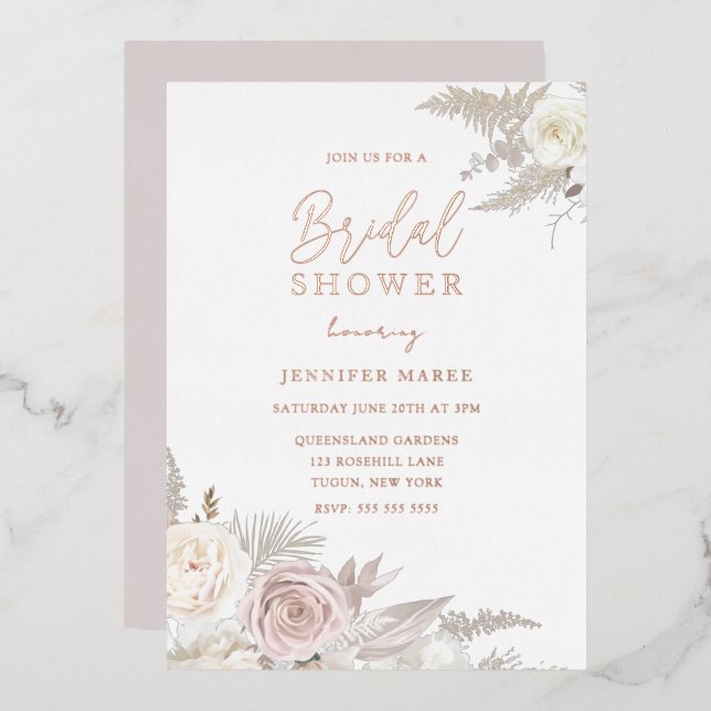 Dusty Rose & Ivory Floral Bridal Shower Rose Gold  (Front/Back)
