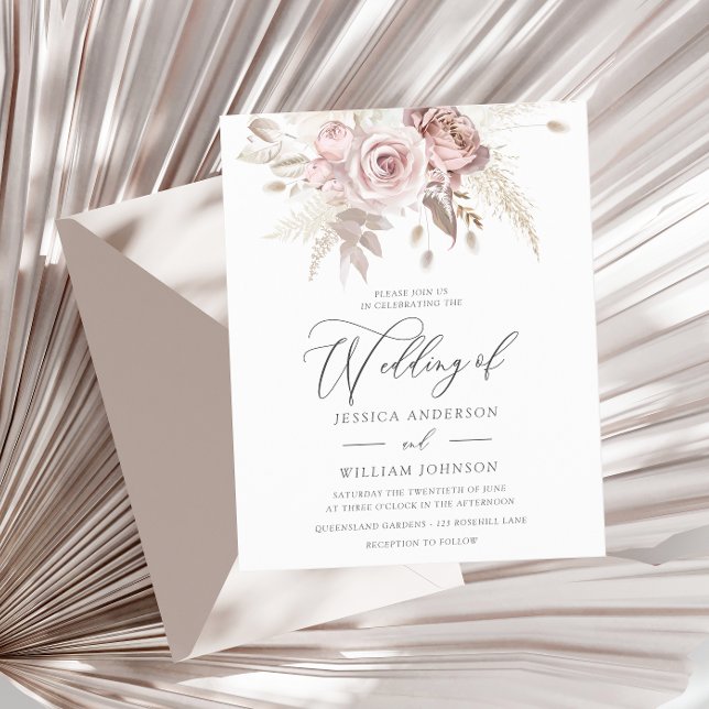 Dusty Rose Ivory Floral Budget Wedding Invitation (Creator Uploaded)