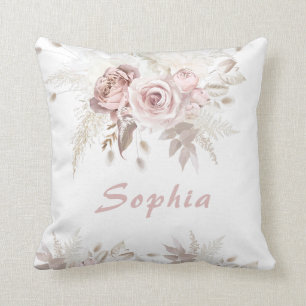Dusty Rose & Ivory Floral Gift Birthday Name Cushion