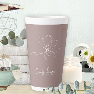 Dusty Rose Ivory Floral Line Art Minimalist Zen Latte Mug