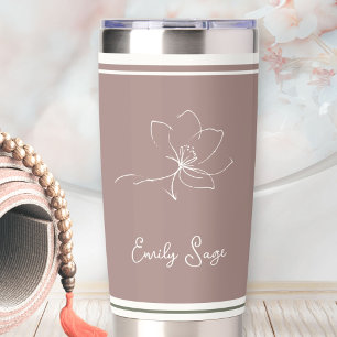 Dusty Rose Ivory Floral Line Art Striped Insulated Tumbler