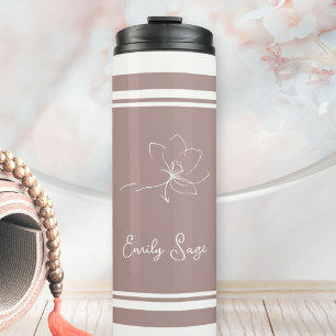 Dusty Rose Ivory Floral Line Art Striped Thermal Tumbler