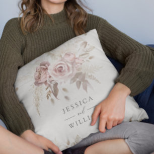 Dusty Rose & Ivory Floral Wedding or anniversary Cushion