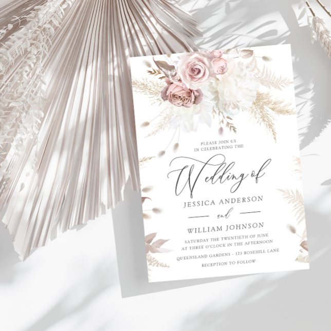 Dusty Rose & Ivory Floral Winter Spring Wedding Invitation (Creator Uploaded)
