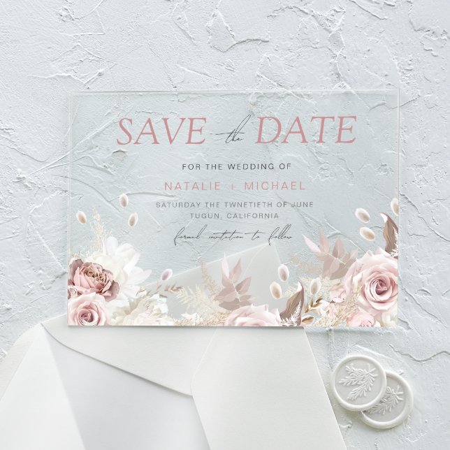 Dusty Rose & Ivory Save The Date Wedding Acrylic Invitations (Creator Uploaded)