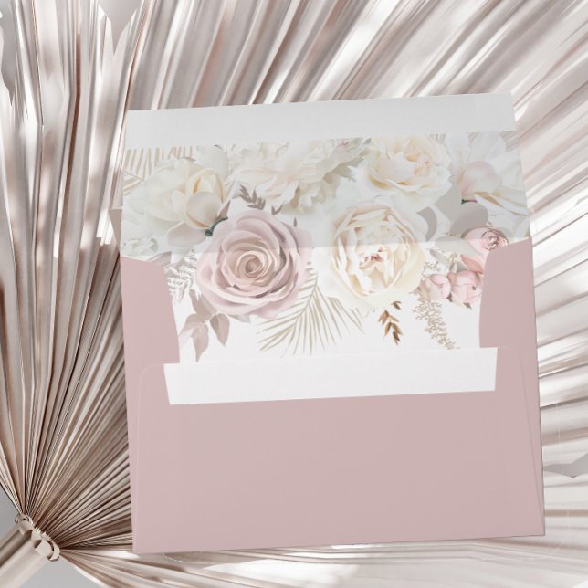 Dusty Rose & Ivory White Floral Wedding & Bridal Envelope (Creator Uploaded)