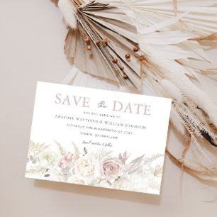 Dusty Rose & Ivory White Floral Wedding Save The Date