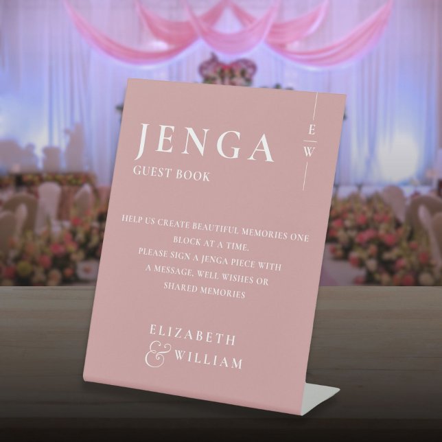 Dusty Rose Jenga Guest Book Minimalist Modern Pedestal Sign (Dusty Rose Jenga Guest Book Minimalist Modern Pedestal Sign)