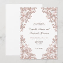Dusty rose lace floral wedding invitation 
