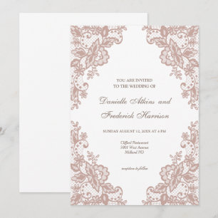 Dusty rose lace floral wedding invitation
