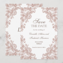Dusty rose lace wedding save the date card