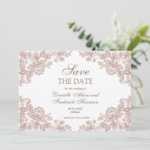 Dusty rose lace wedding save the date card