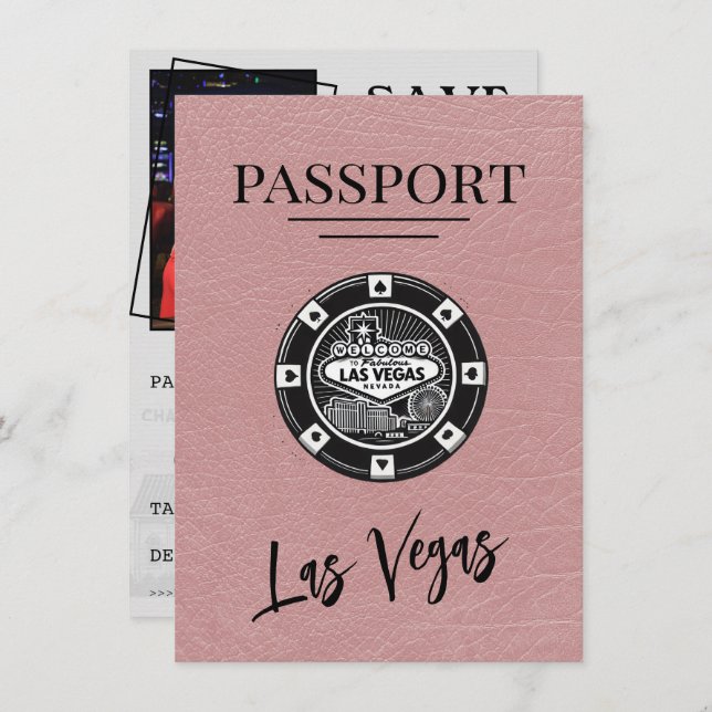  Dusty Rose Las Vegas Passport Save The Date (Front/Back)