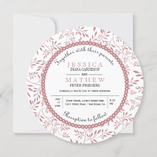 Dusty rose leaves pattern modern floral wedding invitation