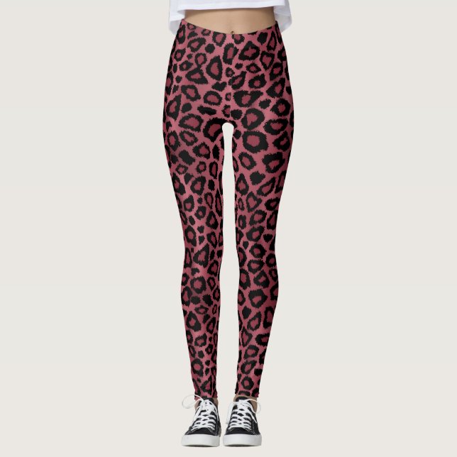 Dusty Rose Leopard Animal Print Leggings (Front)