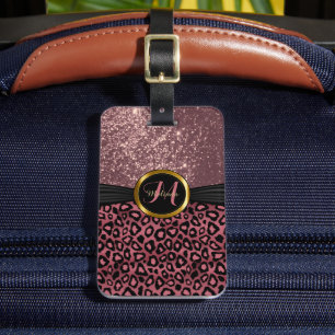 Dusty Rose Leopard Skin and Glitter - Monogram Luggage Tag