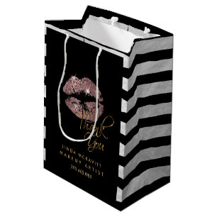 Dusty Rose Lipstick & White Stripes - Thank You Medium Gift Bag