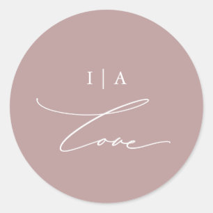 Dusty Rose Love Calligraphy Monogram Wedding Classic Round Sticker