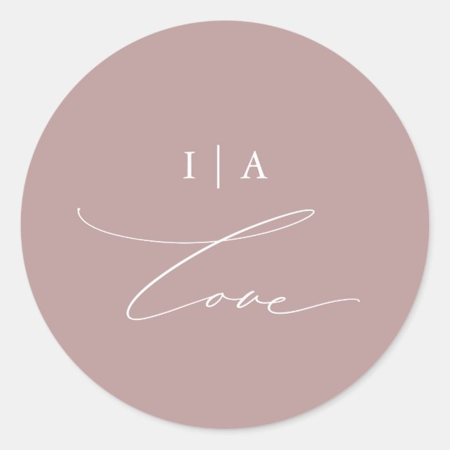 Dusty Rose Love Calligraphy Monogram Wedding Classic Round Sticker (Front)