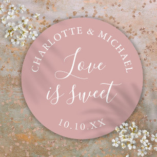Dusty Rose Love Is Sweet Wedding Favor Classic Round Sticker